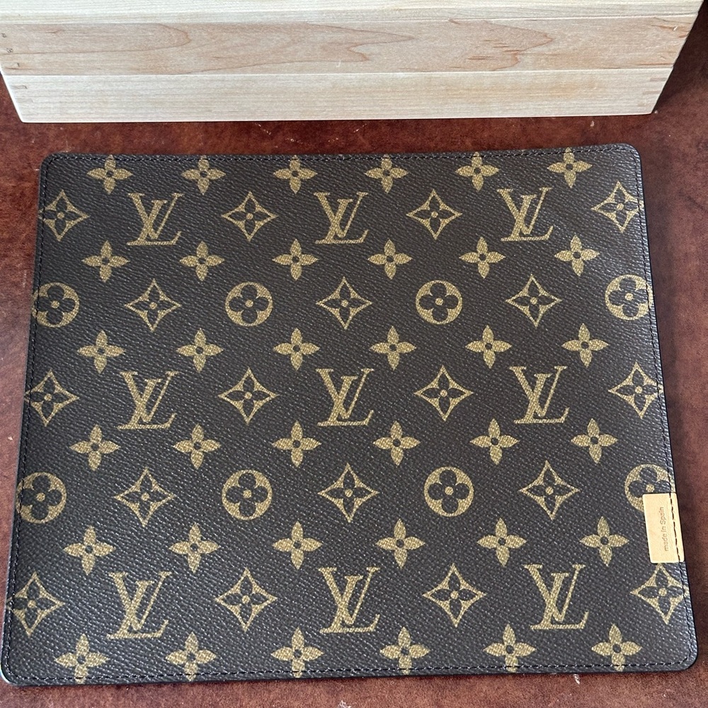 Rare LOUIS VUITTON LV Monogram Gray Calfskin Mouse Pad
